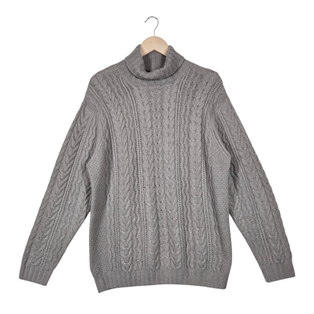 Pure Cashmere Sweater M Taupe Cable Knit Turtleneck Quiet Luxury Classic